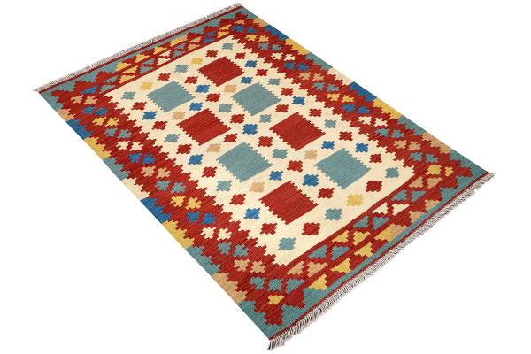 Kurzflorteppich Kelim Gashgai 2178529 Schurwolle - Beige / Rot