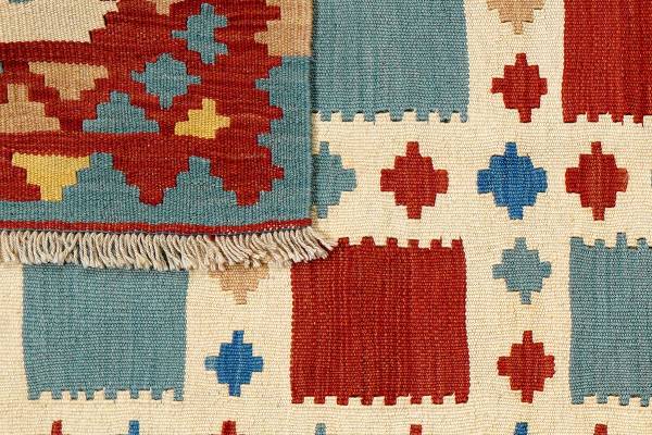 Kurzflorteppich Kelim Gashgai 2178529 Schurwolle - Beige / Rot