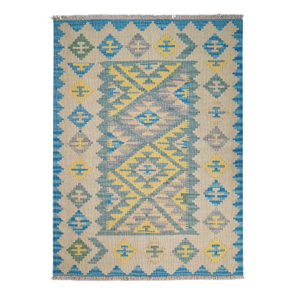 Tappeto pelo corto Kelim Gashgai 2178537 Lana vergine - verde / Beige