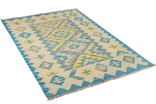 Tappeto pelo corto Kelim Gashgai 2178537 Lana vergine - verde / Beige