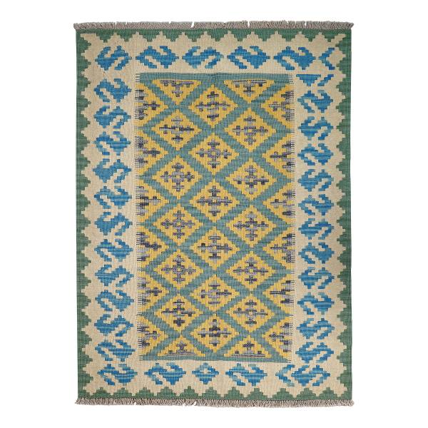 Kurzflorteppich Kelim Gashgai 2178539 Schurwolle - Grün / Beige