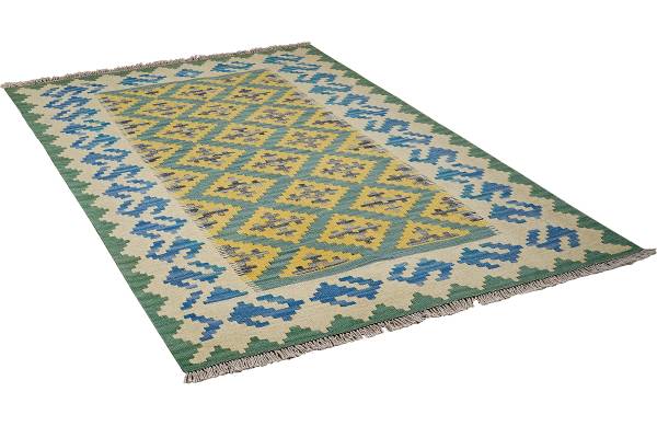 Kurzflorteppich Kelim Gashgai 2178539 Schurwolle - Grün / Beige