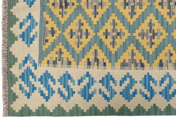 Kurzflorteppich Kelim Gashgai 2178539 Schurwolle - Grün / Beige