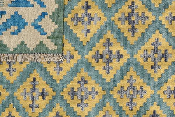 Kurzflorteppich Kelim Gashgai 2178539 Schurwolle - Grün / Beige