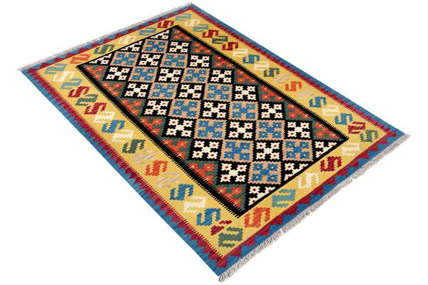 Kurzflorteppich Kelim Gashgai 2178424 Schurwolle - Schwarz / Gelb