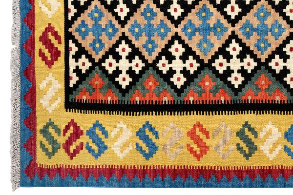 Kurzflorteppich Kelim Gashgai 2178424 Schurwolle - Schwarz / Gelb