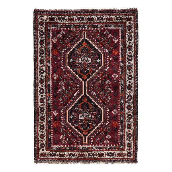 Laagpolig vloerkleed Shiraz 2160862 scheerwol - rood/beige