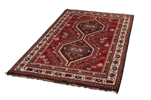Laagpolig vloerkleed Shiraz 2160862 scheerwol - rood/beige