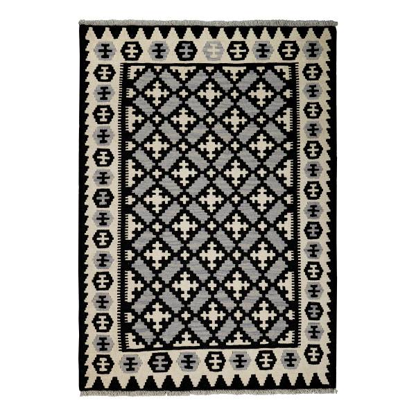 Tappeto pelo corto Kelim Gashgai 2178407 Lana vergine - Nero / Beige