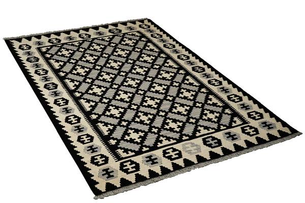 Tappeto pelo corto Kelim Gashgai 2178407 Lana vergine - Nero / Beige