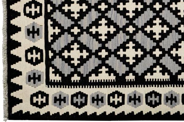 Tappeto pelo corto Kelim Gashgai 2178407 Lana vergine - Nero / Beige