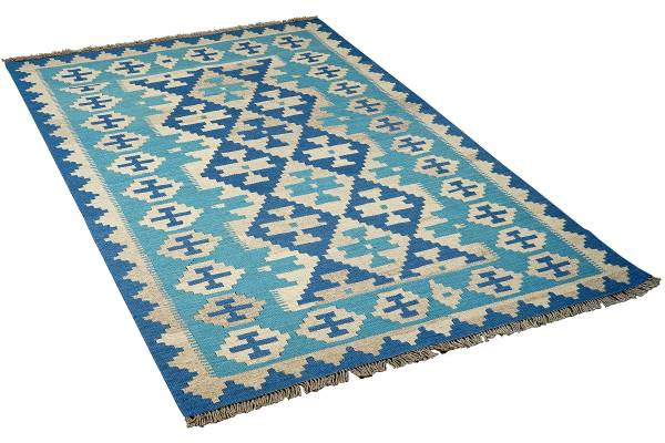Tapis poils courts Kelim Gashgai 2178408 Laine vierge - bleu / bleu