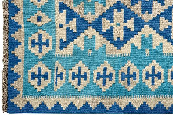 Tapis poils courts Kelim Gashgai 2178408 Laine vierge - bleu / bleu