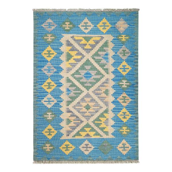 Kurzflorteppich Kelim Gashgai 2178413 Schurwolle - Beige / Blau