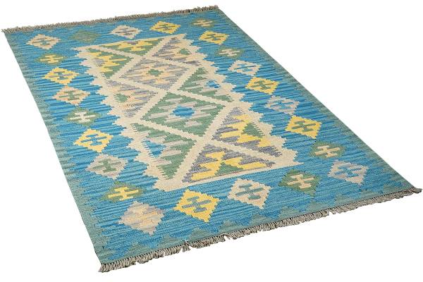 Kurzflorteppich Kelim Gashgai 2178413 Schurwolle - Beige / Blau