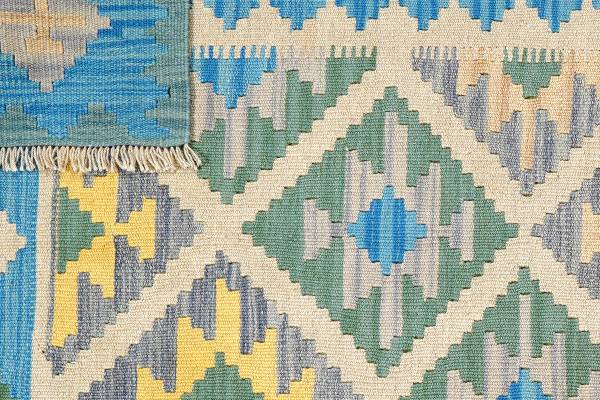 Kurzflorteppich Kelim Gashgai 2178413 Schurwolle - Beige / Blau
