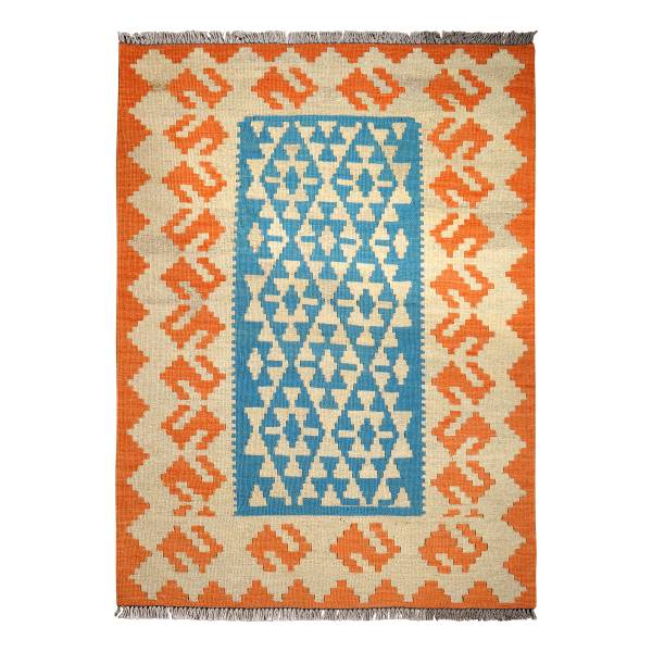 Tapis à poils Kelim Gashgai 2177972 Laine vierge - Bleu / Beige