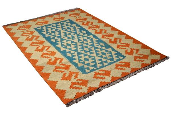 Tapis à poils Kelim Gashgai 2177972 Laine vierge - Bleu / Beige