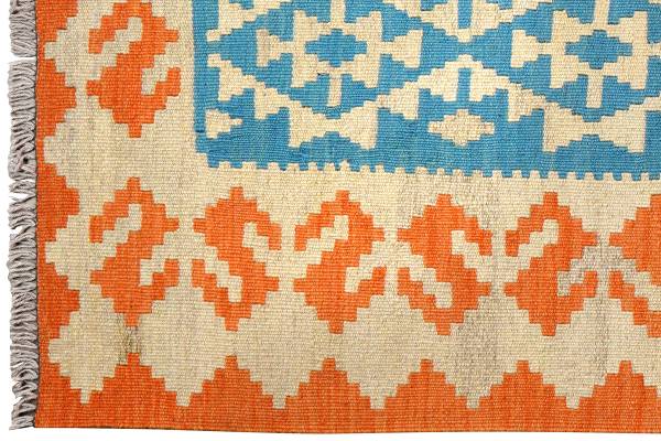 Tapis à poils Kelim Gashgai 2177972 Laine vierge - Bleu / Beige
