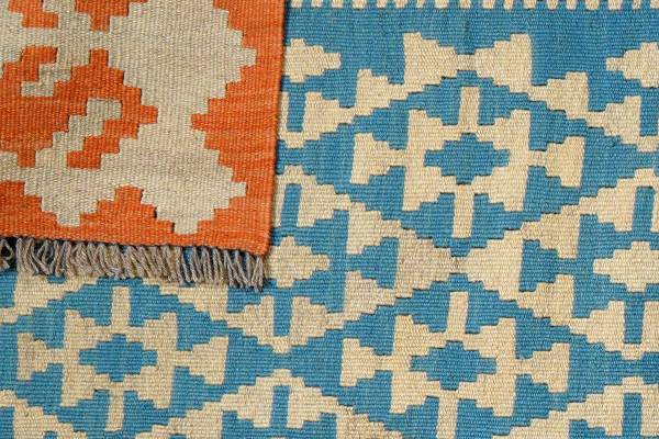 Tapis à poils Kelim Gashgai 2177972 Laine vierge - Bleu / Beige