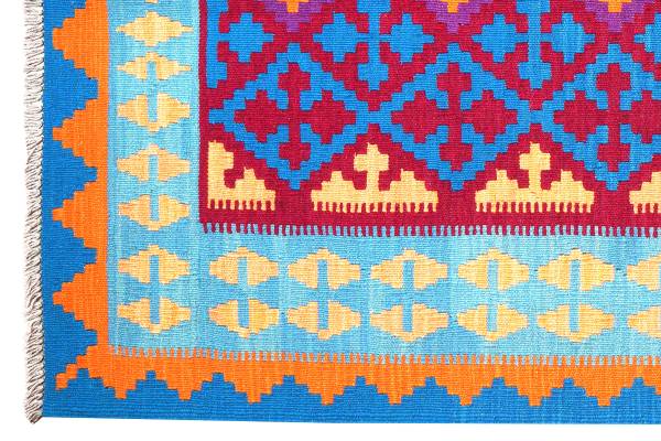 Tappeto pelo corto Kelim Gashgai 2176971 Lana vergine - Rosso / Blu