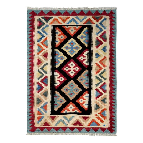Tapis à poils Kelim Gashgai 2178353 Laine vierge - Noir / Beige