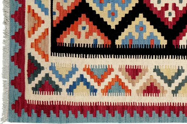 Tapis à poils Kelim Gashgai 2178353 Laine vierge - Noir / Beige