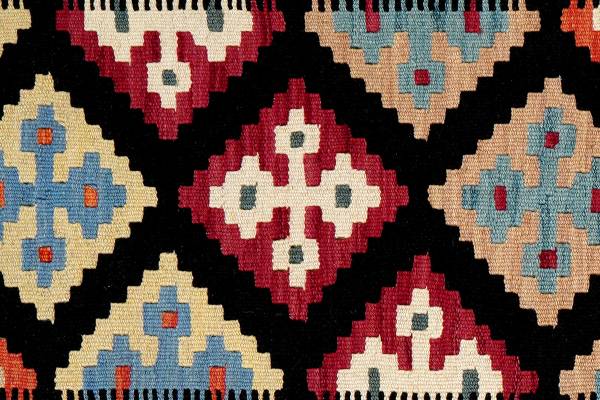 Tapis à poils Kelim Gashgai 2178353 Laine vierge - Noir / Beige