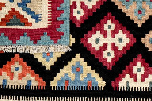 Tapis à poils Kelim Gashgai 2178353 Laine vierge - Noir / Beige