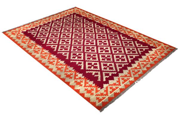 Laagp. vloerkleed Kelim Gashgai 2177804 scheerwol - rood/beige