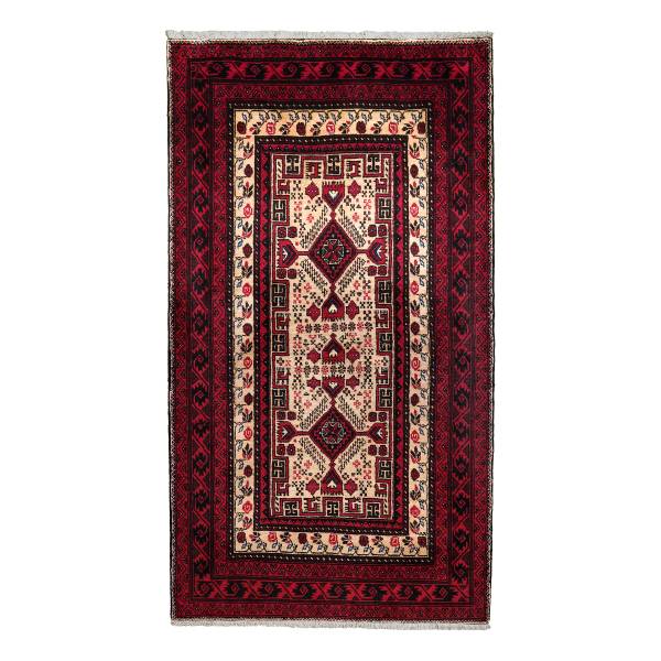 Kurzflorteppich Belutch 2179316 Schurwolle - Beige / Rot