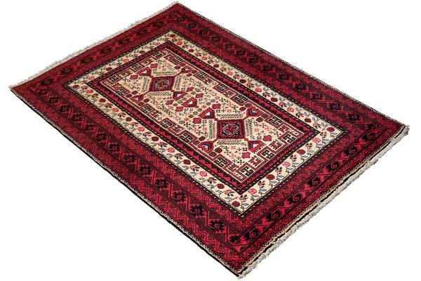 Kurzflorteppich Belutch 2179316 Schurwolle - Beige / Rot