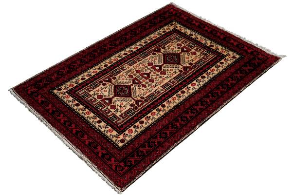 Kurzflorteppich Belutch 2179316 Schurwolle - Beige / Rot