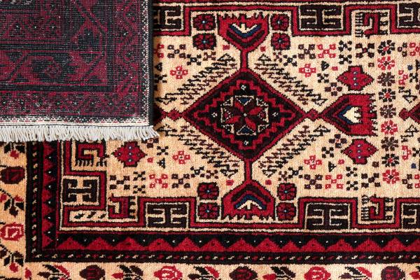 Kurzflorteppich Belutch 2179316 Schurwolle - Beige / Rot