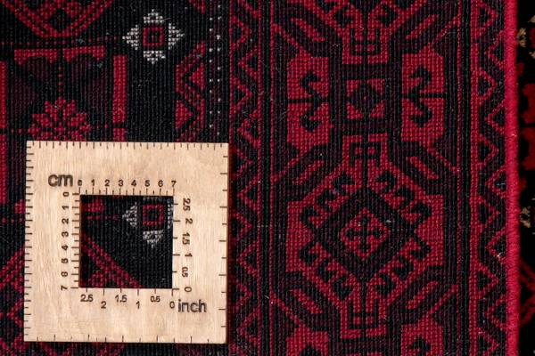 Laagpolig vloerkleed Belutch 2179352 scheerwol - zwart/rood