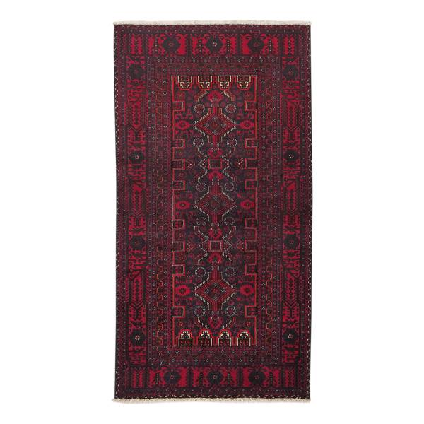 Tapis à poils courts Belutch 2159754 Laine vierge - Noir / Rouge