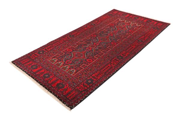 Tapis à poils courts Belutch 2159754 Laine vierge - Noir / Rouge