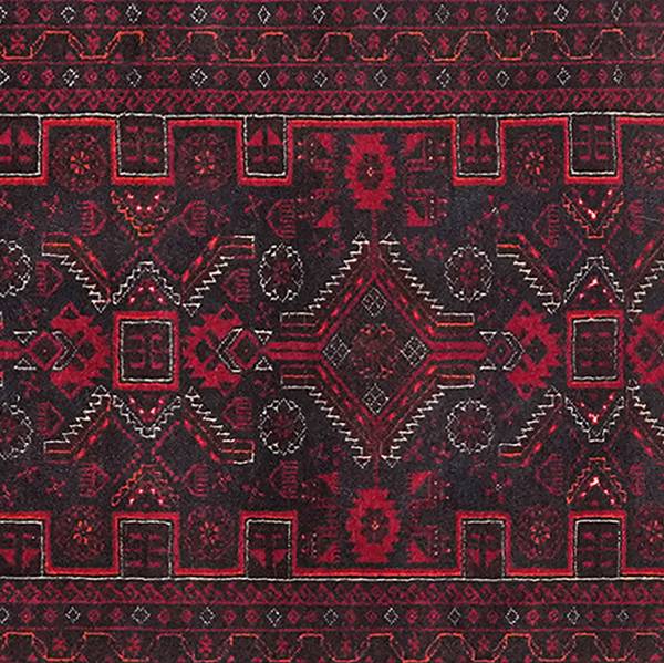 Tapis à poils courts Belutch 2159754 Laine vierge - Noir / Rouge