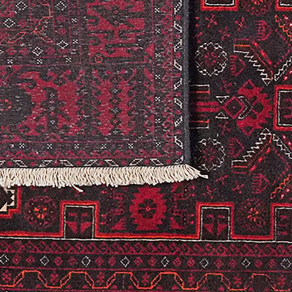 Tapis à poils courts Belutch 2159754 Laine vierge - Noir / Rouge