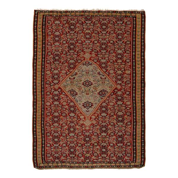 Tappeto a pelo corto Kelim Senneh 12943 Lana vergine - Rosso / Beige