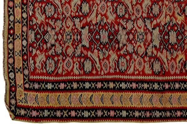 Tappeto a pelo corto Kelim Senneh 12943 Lana vergine - Rosso / Beige
