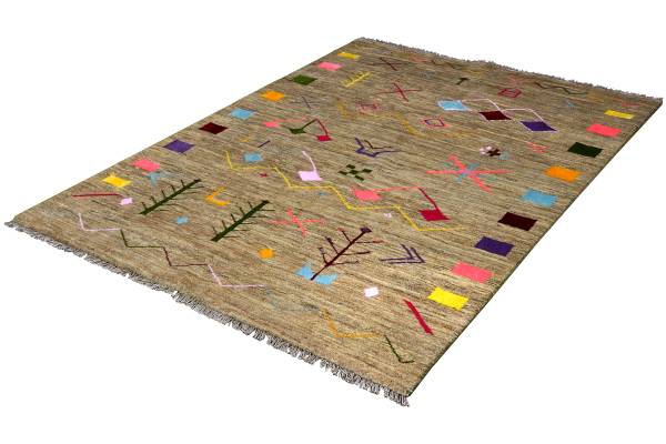 Hochflorteppich Gabbeh Basi 2178107 Schurwolle - Grau