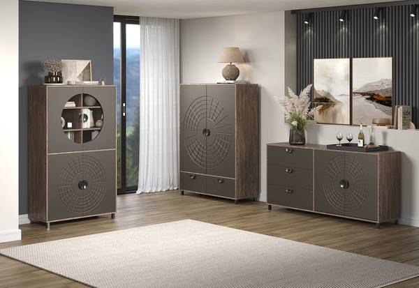 Highboard Fusion Graphit / Eiche Dunkel Dekor