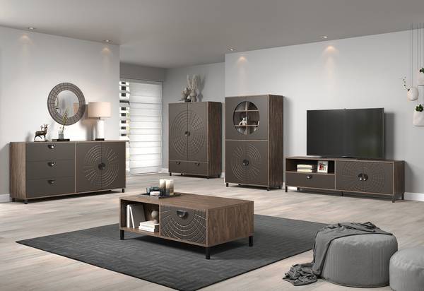 Highboard Fusion Graphit / Eiche Dunkel Dekor