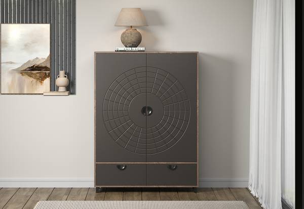 Highboard Fusion Graphit / Eiche Dunkel Dekor