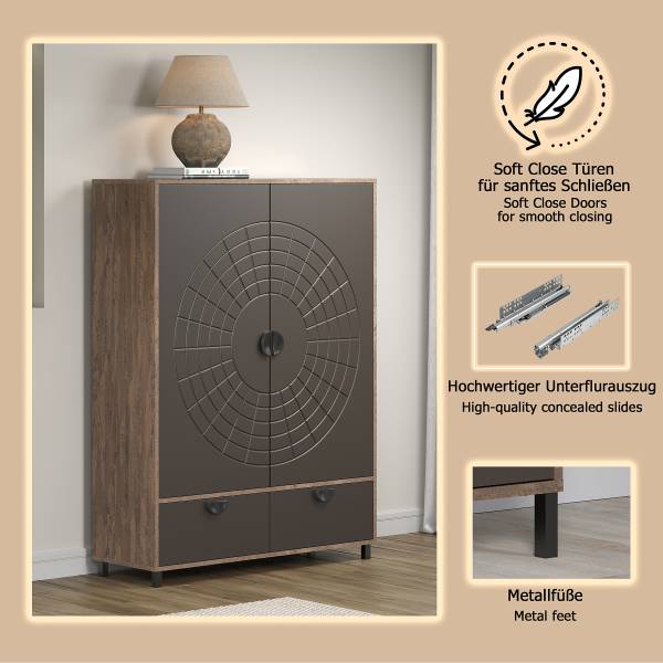 Highboard Fusion Graphit / Eiche Dunkel Dekor