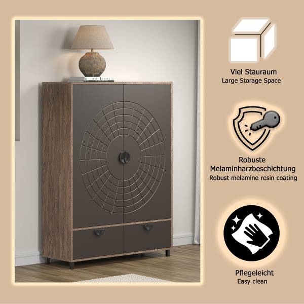 Highboard Fusion Graphit / Eiche Dunkel Dekor