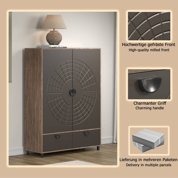 Highboard Fusion Graphit / Eiche Dunkel Dekor