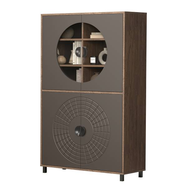 Highboard Fusion mit Glastüren Graphit / Eiche Dunkel Dekor