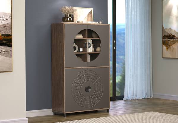 Highboard Fusion mit Glastüren Graphit / Eiche Dunkel Dekor